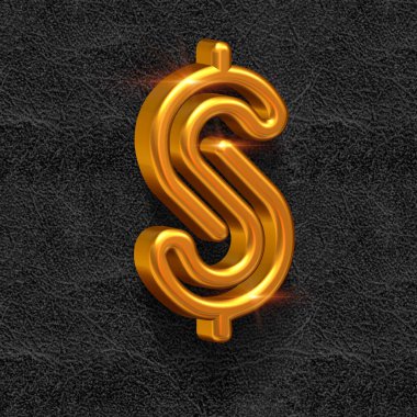 Koyu arkaplanda altın 3D sayılar kümesi, dolar sembolü, 3D resim 
