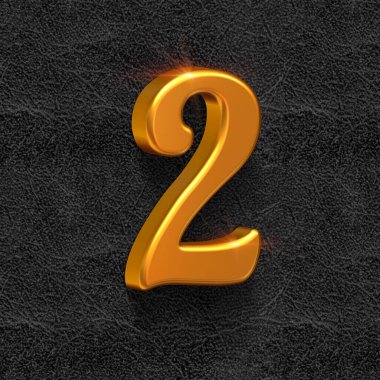 Koyu arkaplanda Altın 3d alfabesi, 2 numara, 3D illüstrasyon