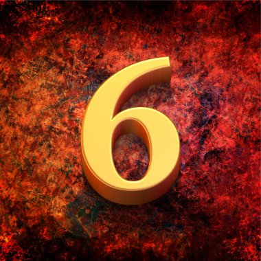 Kırmızı arkaplanda 3D Altın Numara, 3D illüstrasyon