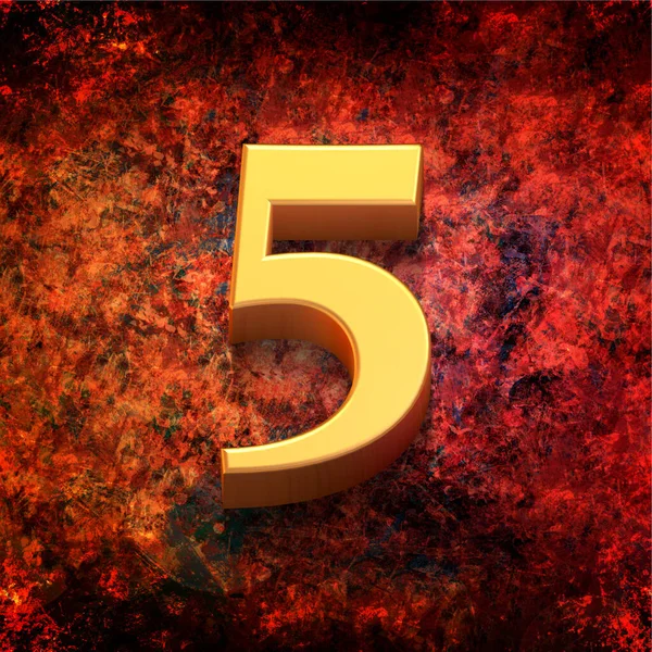 Трехмерная Золотая Цифра Пять Красном Фоне Трехмерная Иллюстрация — стоковое фото
