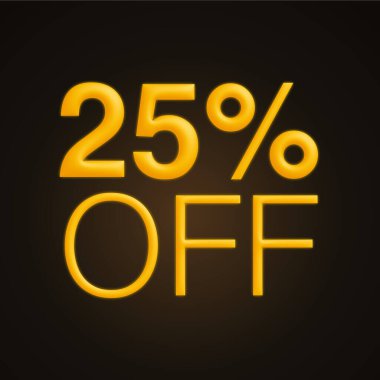 Koyu arkaplanda sarı 3D metin,% 25 indirimli, 3D görüntüleme
