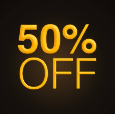 Koyu arkaplanda sarı 3D metin,% 50 indirimli, 3D görüntüleme