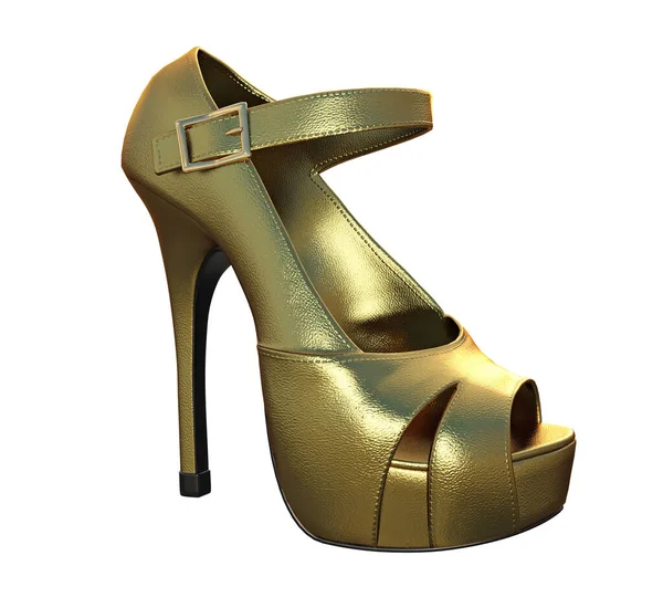 Damenschuhe Mit Offener Kappe High Heel Goldenes Leder Modedesign — Stockfoto