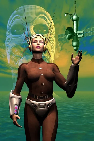 Persona Con Una Máscara Snorkel Mujer Ciencia Ficción Planeta Alienígena — Foto de Stock