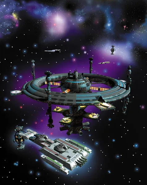 Космічна Станція Космічні Кораблі Космосі Рендеринг — стокове фото