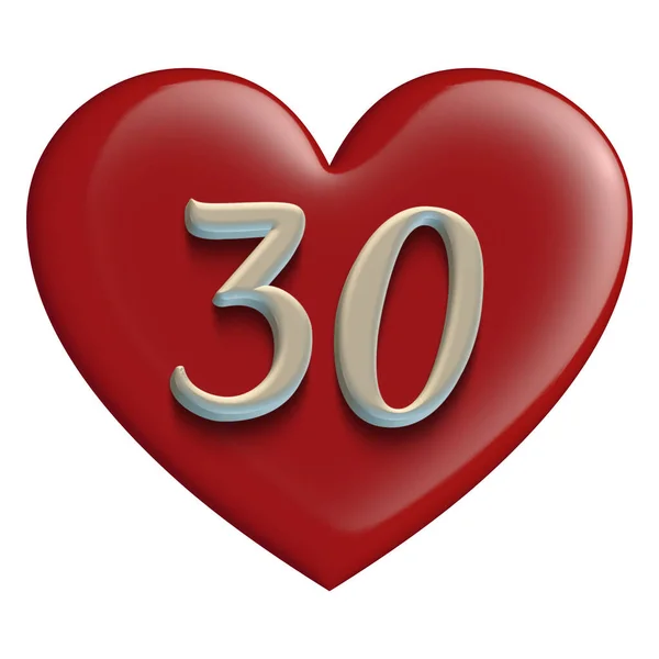 Dertigste Trouwdag Nummers Red Heart Illustratie — Stockfoto