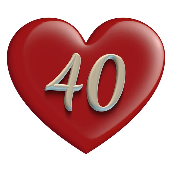 40Esimo Anniversario Matrimonio Numeri Cuore Rosso Illustrazione — Foto Stock