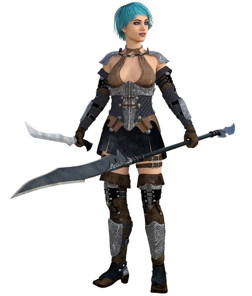 Fantasy Krigare Flicka Uniform Med Svärd Rendering — Stockfoto