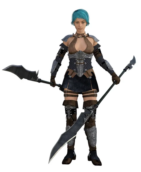 Fantasy Krigare Flicka Uniform Med Svärd Rendering — Stockfoto