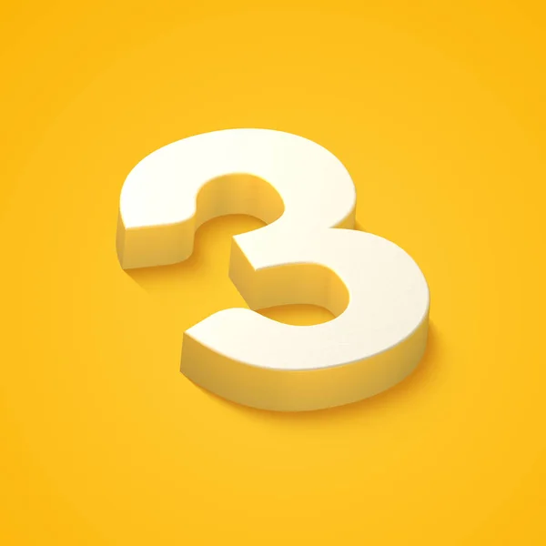 Alphabet Number Three Yellow Background Rendering — 스톡 사진