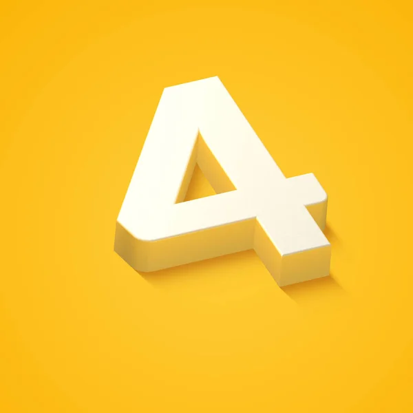 Alphabet Number Four Yellow Background Rendering — Zdjęcie stockowe