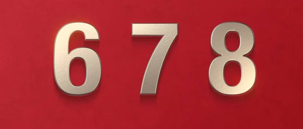 Alphabet Set Metallic Numbers Red Background Six Seven Eight Illustration — Photo