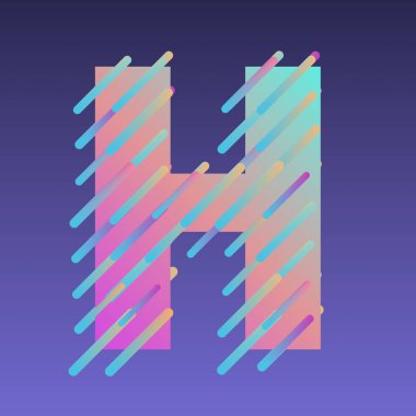 3d alfabe, menekşe arkaplan üzerinde çok renkli harfler ve satırlar, 3d oluşturma, büyük harf yazı tipi, H