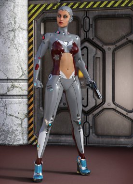 Sayborg savaşçı silahlı, 3D çizim