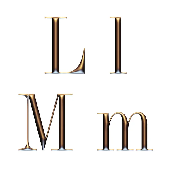 Alfabeto Mayúsculas Minúsculas Serif Fuente Letras Doradas Render —  Fotos de Stock