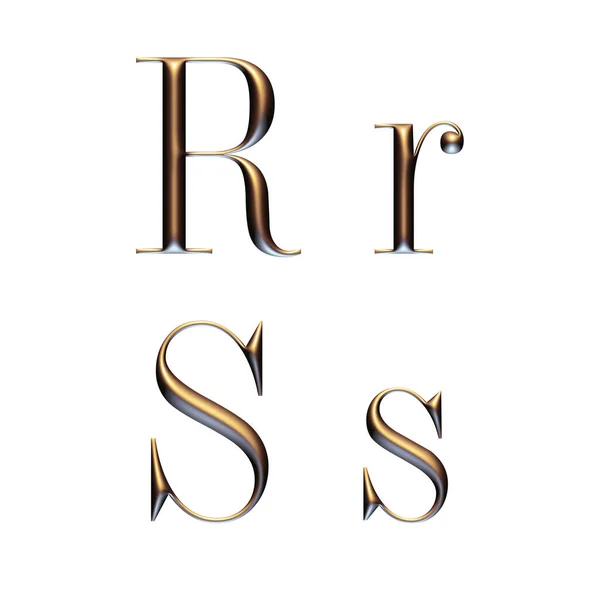 Alfabeto Mayúsculas Minúsculas Serif Fuente Letras Doradas Render — Foto de Stock