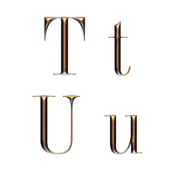 Alfabet Huruf Besar Dan Kecil Serif Huruf Emas Render — Stok Foto