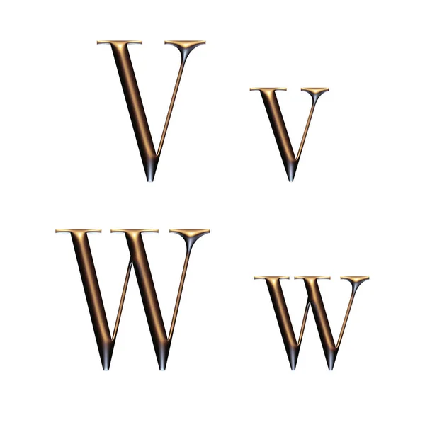 Alfabet Hoofdletters Kleine Letters Serif Lettertype Gouden Letters Render — Stockfoto