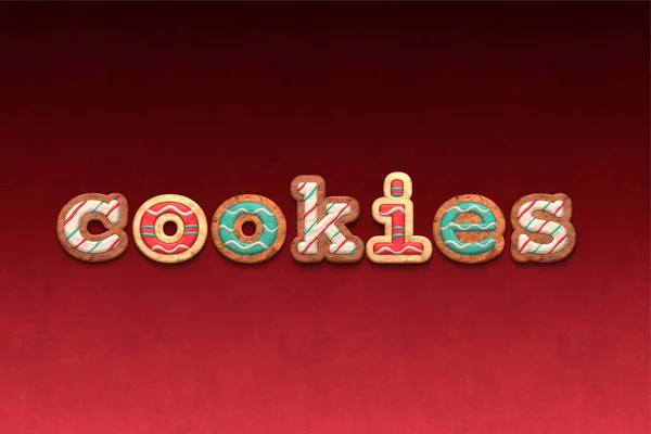 Cookies Γράμματα Από Λιχουδιές Καθιστούν Κόκκινο Φόντο — Φωτογραφία Αρχείου