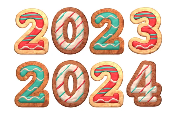 2023 2024 Neujahr Set Bunter Zahlen Aus Plätzchen Illustration — Stockfoto