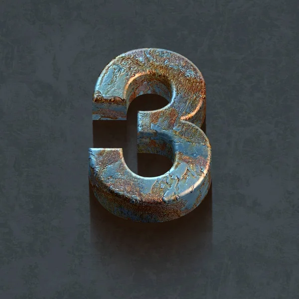 Set Metallic Rusted Numbers Dark Background Render Three — Stock Photo, Image