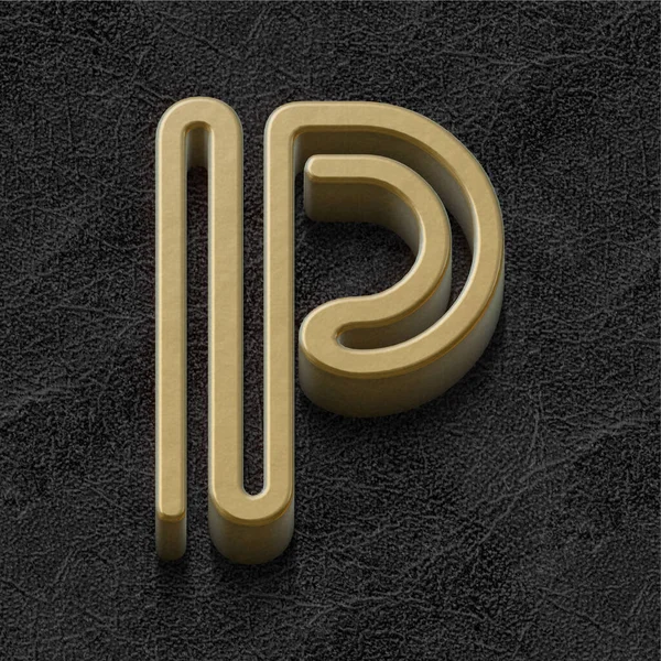 金色字母表 黑色背景上的金属字母P 3D插图 — 图库照片