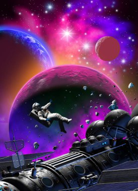 Astronot ve uzay gemisi yabancı bir gezegen sistemini araştırıyor.