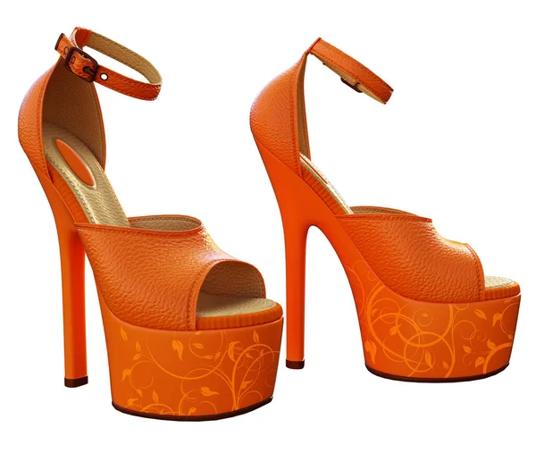 Orange High Heel Shoes Woman Footwear — Stock Photo, Image
