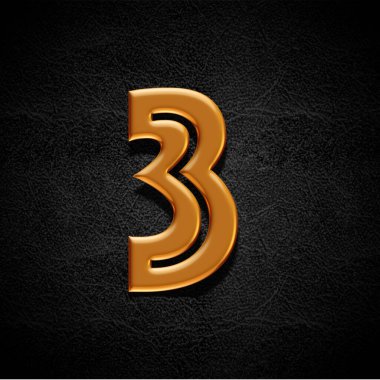 Koyu arkaplanda altın alfabe, üç numara, üç boyutlu render