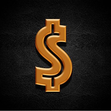 3D çizim, koyu arkaplanda altın alfabe, dolar sembolü