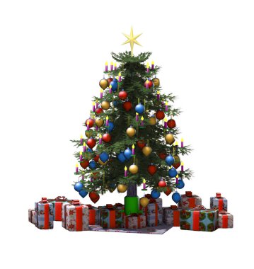 Hediyeli noel ağacı, 3 boyutlu resim.