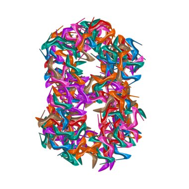 Çok renkli yüksek topuklu ayakkabılar, kadın ayakkabıları, beyaz arka planda 3D çizim, sekiz.