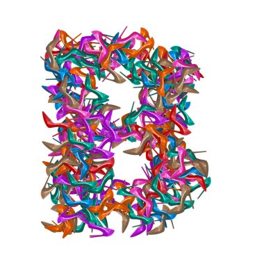 3D alfabe, yüksek topuklu ayakkabıdan yapılmış büyük harf B, beyaz arka planda 3D çizim