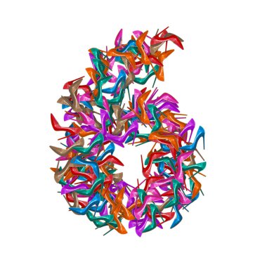 3 boyutlu alfabe, yüksek topuklu ayakkabıdan yapılmış 6 numaralı büyük harf, beyaz arka planda 3 boyutlu resim