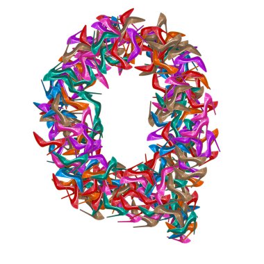 3d alfabe, yüksek topuklu Q harfi, beyaz arka planda 3D illüstrasyon