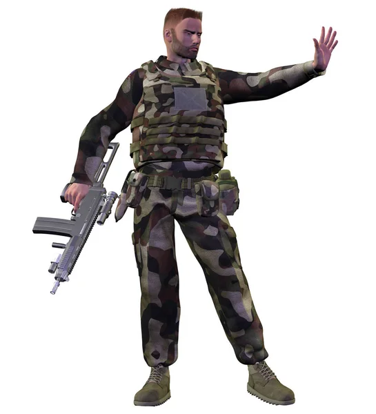 Soldado Uniforme Armado Con Rifle Representación — Foto de Stock