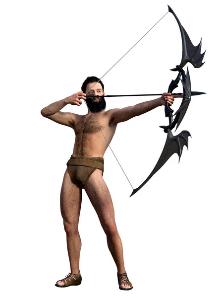 弓と矢で幻想的な射手白い背景で3Dレンダリング — ストック写真