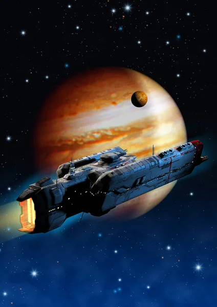 Raumschiff Fliegt Der Nähe Des Planeten Jupiter Darstellung — Stockfoto