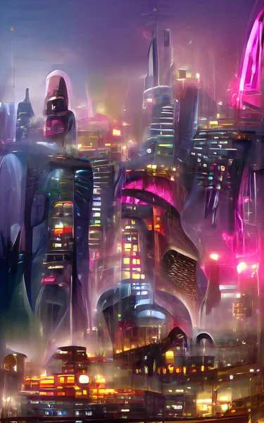 Space Base Futuristic City Alien Planet Digital Illustration — Stock Photo, Image