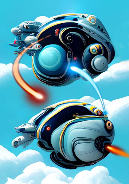 spaceships battle of blue sky, digital painting, concept illustration