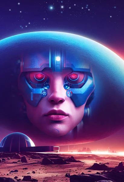 alien cyborg on alien planet, 3d rendering and digital painting, concept illustration