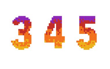 Harfler ve sayılar çok renkli tuğlalardan yapılmış. Üç boyutlu alfabe oluşturma, üç, dört, beş