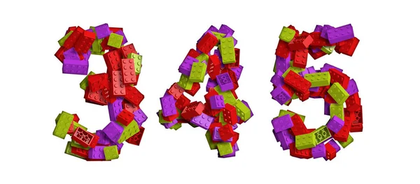 Jeu Nombres Briques Colorées Rendu Numéros Trois Quatre Cinq — Photo