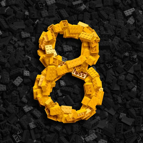 3Dアルファベット 暗い背景にレンガで作られた黄色の数字のセット 数字8 — ストック写真