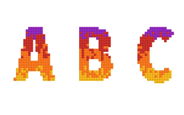 多色のレンガで作られた文字と数のセット アルファベット Abcの3Dレンダリング — ストック写真