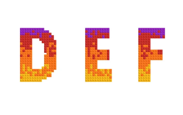 Conjunto Letras Número Feito Tijolos Multicoloridos Renderização Alfabeto Def — Fotografia de Stock
