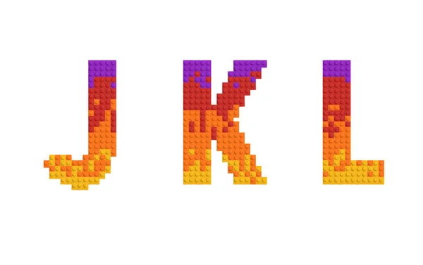 Conjunto Letras Número Ladrillos Multicolores Representación Alfabeto Jkl —  Fotos de Stock