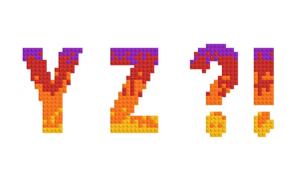 Serie Lettere Numero Mattoni Multicolori Rendering Alfabeto Segni Punteggiatura — Foto Stock
