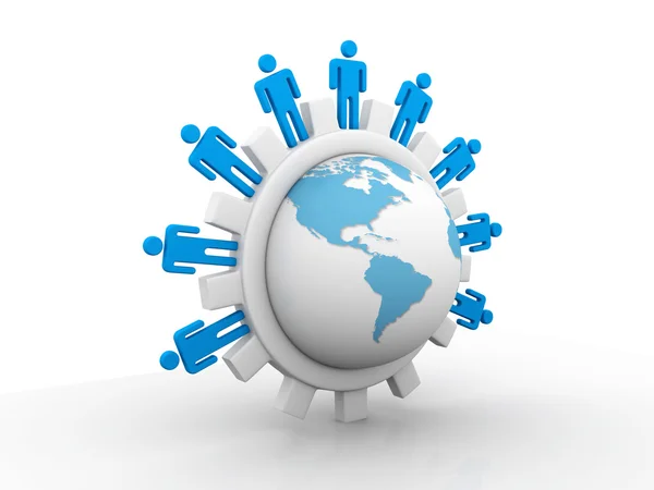 Networking people around an Earth — Stock Photo, Image