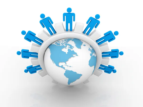 Networking people around an Earth — Stock Photo, Image